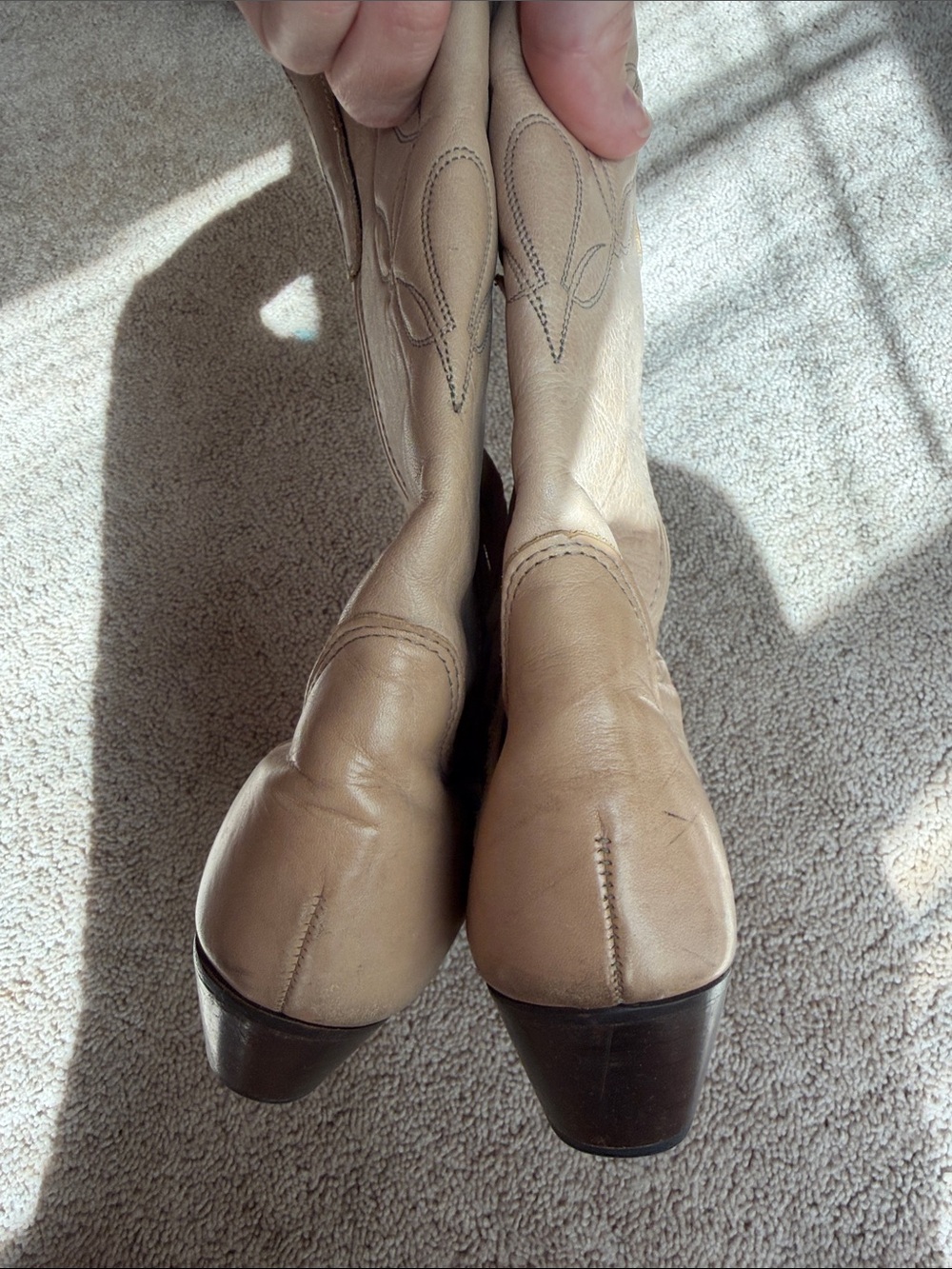 Vintage 1992 Women’s Laredo Western Boots Taupe Leather Fringe Cowboy Boots - Picture 6 of 16